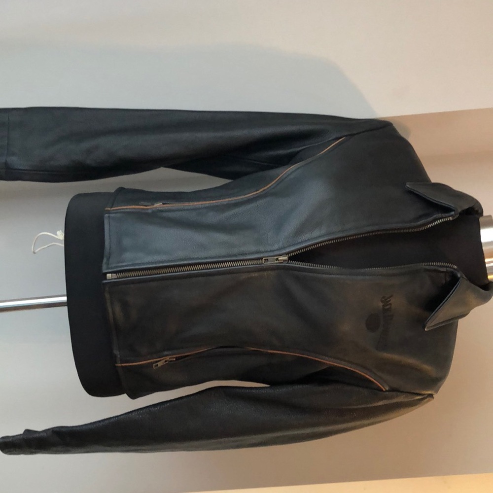 Jack Daniel’s leather jacket with tan piping